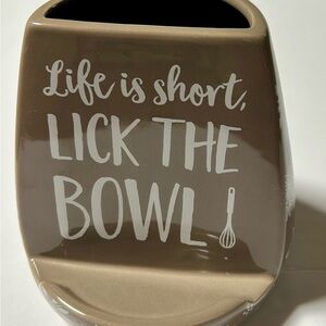 Temp-Tations Brown Ceramic Utensil Tablet Holder Life is short Lick the Bowl